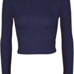 Ladies Round Neck Long Sleeve Crop Top T Shirt Tops Womens Top 8-14